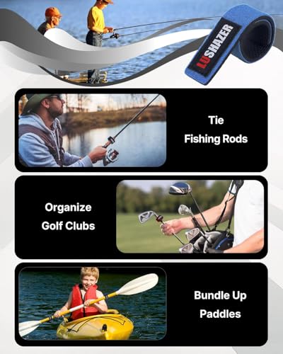 Pawfly 12 Pcs Fishing Rod Straps, 6 Colors, Hook and Loop Pole Straps, Stretchy Neoprene Fishing Rods Ties Rod Wraps, Pole Belts for Casting Rods Spinning