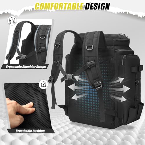 HAMBOLY Fishing Backpack 45L with Rod Holders, Water-Resistant Tackle Backpack for Fishermen, Large Capacity Fishing Gear Bag for Travel Hiking Camping - color: Black (4 Tackle Boxes Included)