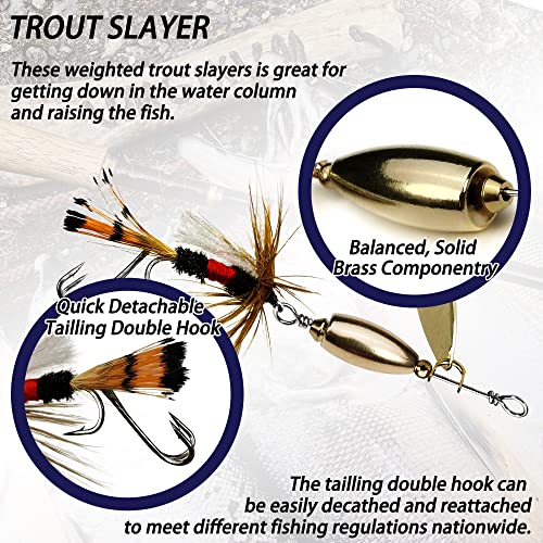 Trout Lures Fishing Spinnerbaits, Rooster Bait Tail Hard Metal Brass Spinner Baits Trout Fishing Lures for Bass Salmon Pike Freshwater Saltwater - color: A4-W70-6pcs-3/8oz