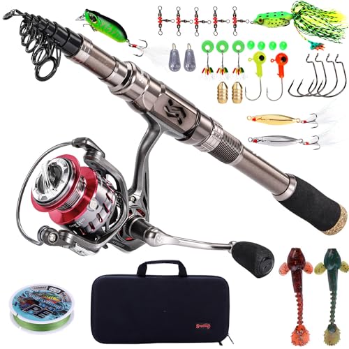Sougayilang Fishing Rod and Reel Set Carbon Fiber Telescopic Fishing Rod 12+1BB Spinning Reel with Carry Case for Saltwater Freshwater - color: silver, size: 7.87 ft - 3000