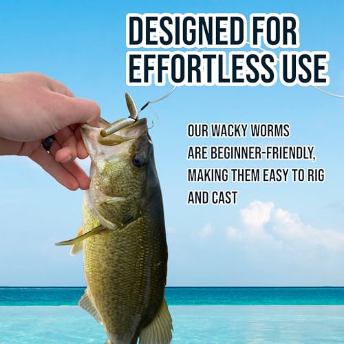 Reaction Tackle Wacky Worms, 5.5 Inch Salt Impregnated Soft Plastic Stick Bait Bass Fishing Lures for Finesse, Wacky, Neko, Texas and Carolina Rigs, 24 Pack - color: June Bug