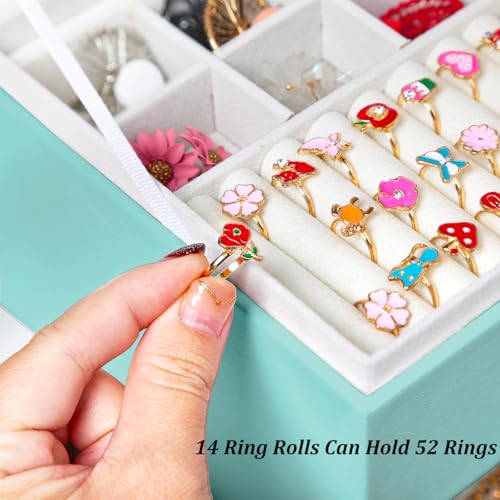 QBestry Earrings Jewelry Box for Girls, 5 Layers Jewelry Organizer with Earring Holder Organizer for Girls Earring Organizer Jewelry Boxes for Women Earrings and Necklaces Jewelry Box Organizer Teal - color: Teal, size: Large