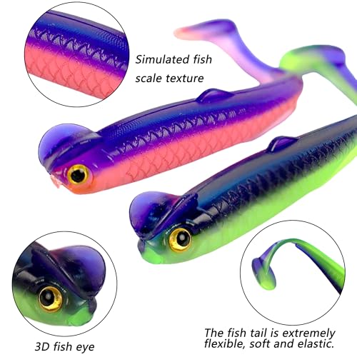 Paddle Tail Swimbaits,Soft Plastic Fishing Lures Swim Baits for Bass Fishing,30/50pcs with Box,Soft Plastic Swimbaits for Bass Trout Crappie Lures Kit for Saltwater Freshwater - color: F:2.36in/0.05oz-50pcs