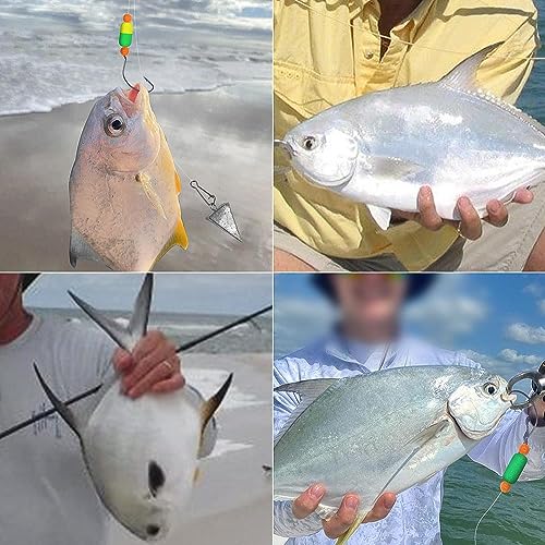Pompano-Rigs-for-Surf-Fishing-Saltwater-Gear with Double Circle & Wide Gap Hook-6-Pack Surf Fishing Tackle - color: Green Floats 6-Pack, size: #2 Wide Gap Hook