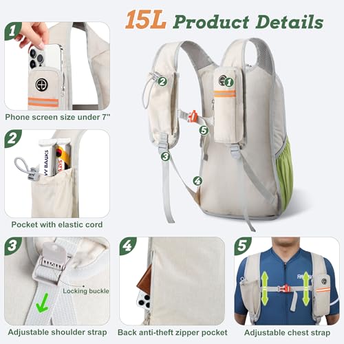BECOJADDE 15L Small Hiking Backpack for Men Women Foldable Packable Back Pack Ultralight Hiking Daypack for Travel Camping Outdoor, Beige Green - color: Beige Green, size: 15L