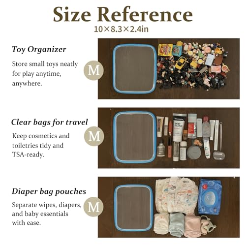 4 pcs Clear Zipper Pouches,Hard Shell Zipper Case, Toiletry Bag for Travel, CLear Diaper Bag, Toiletry Pouch, Travel Organizer, Cosmetic Bag,Toy Storage Bins (M+3S) (Blue) - color: Blue, size: M+3S