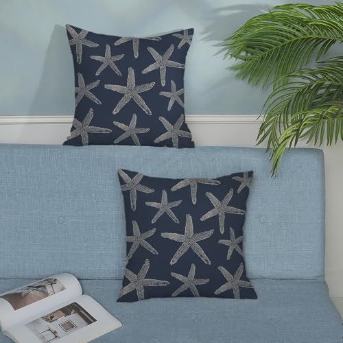 Navy Blue Coastal Pillow Covers 16x16 Inch 2 Pcs Sea Starfish Decor Throw Pillows Nautical Beach Ocean Themed Summer Outdoor Holiday Decoration Pillowcase Linen Cushion Cover for Couch Sofa - color: Navy Blue Starfish, size: 16" x 16" (Pack of 2)