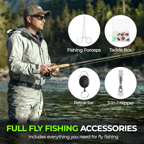 TOPFORT Fly Fishing Rod and Reel Combo, 4-Piece Fly Rod Kit with Complete Fly Fishing Gear: Fly Rod, Pre-Spooled Fly Fishing Reel, Fishing Flies, Leader, Forceps, Nipper and Carrying Case - color: 5/6# 2.7m 9FT Fly Fishing Rod and Reel Combo