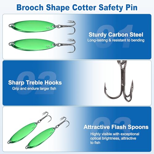 Fishing Spoons Lures, Metal Saltwater Treble Trout Lures Jigging Spoon with Treble Hooks Casting Spinner Baits - color: Green, size: 7g / 1/4oz