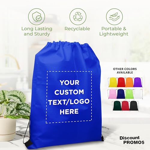 DISCOUNT PROMOS Custom Non-Woven Drawstring Backpacks Set of 10/50/100, Personalized Bulk Pack - color: Blue, size: 10/50/100