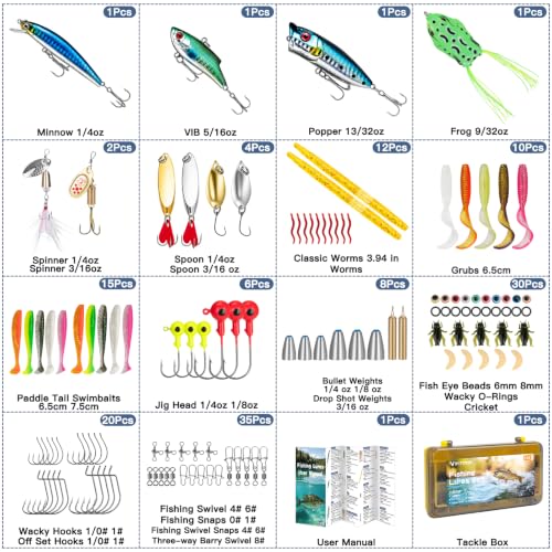 WITOROR Fishing Lures, Tackle Box with Tackle Included, Crankbaits, Soft Plastic Baits, Hooks, Weights & Fishing Accessories, Freshwater Fishing Gear Kit for Bass, Trout, Walleye & Beginners - size: 148pcs Premium Kit