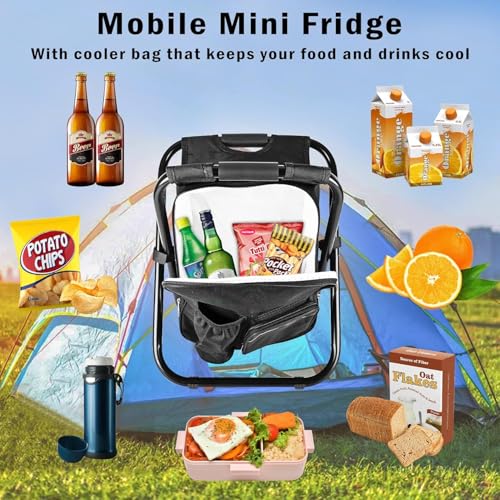 Kikerike Backpack Stool Cooler Chair Heavy Duty 300 LBS Max Load Portable Lightweight Folding Fishing Cooler for Camping Hunting Fishing - Black - color: Black