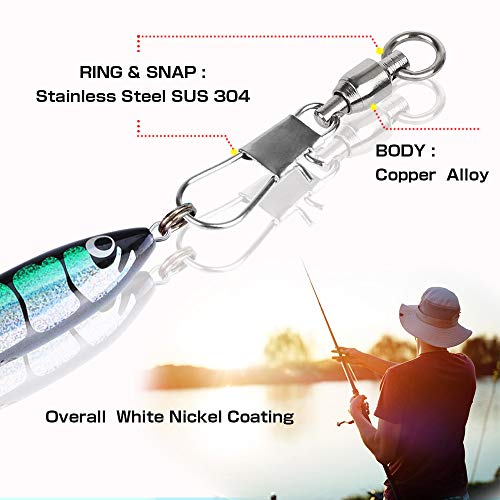 AMYSPORTS Fishing Swivels with Interlock Snap Ball Bearing Swivels Fishing Snap Swivels Saltwater Freshwater Fishing Tackle Leader Lure Jigs Line Fishing Connector - size: size6 (99lb) 50 pcs