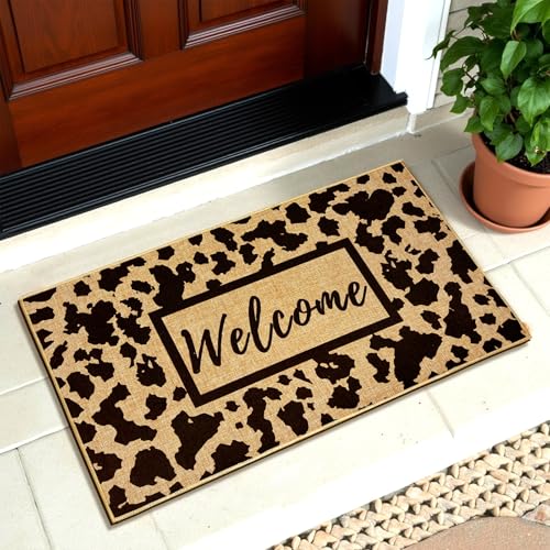 Welcome Doormat Outdoor Indoor Cow Print Door Mat Western Mat for Entrance Front Back Door Aesthetic Carpet for Hallway Farmhouse Non-Slip Inside Outside Doormats Modern Black Dot Entryway Mat - color: Cow Print