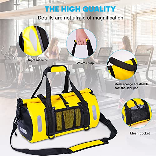 WILD HEART Waterproof Bag Duffel Bag 20L 30L 40L with Welded Seams Shoulder Straps, Mesh Pocket for Kayaking, Camping, Boating,Bicycle,Motorcycle - color: yellow, size: 40L