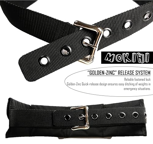 Pro Scuba Diving Weight Belt with 4 Pockets, Quick Release Buckle, Adjustable Waist 115cm, Lead Protection, Heavy-Duty for Scuba, Freediving, Spearfishing