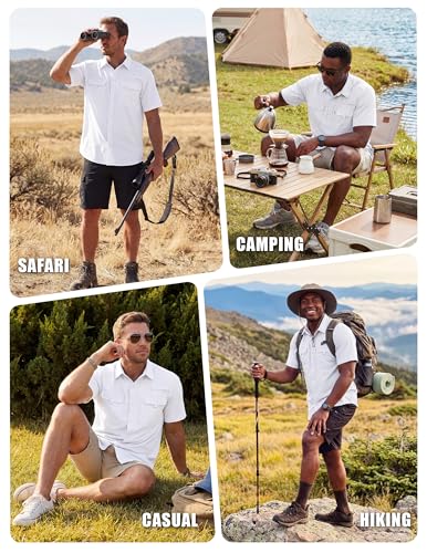 WULFUL Men's Sun Protection Fishing Shirts UPF 50+ Lightweight Quick Dry Cooling Short Sleeve Shirts for Work Hiking Safari - color: White, size: Small