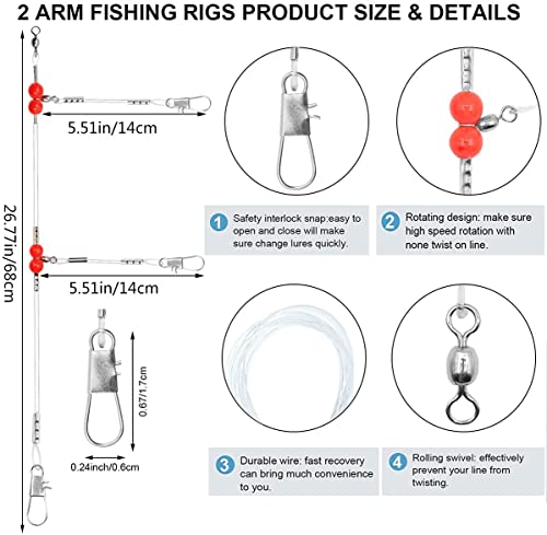YOTO Fishing Leaders,Saltwater Tackle Rig with Swivels Snap, High-Strength Fishing Wire Gear Equipment for Lures Bait Or Hooks,1Arm and 2Arm - color: White Nylon Leaders, style: 2arm，6pack