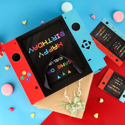 Hooqict Large Video Game Birthday Gift Bag Happy Birthday Gift Wrapping Bag with Handles, Tissue Paper and Greeting Cards for Kids Boys Men Gamer Themed Party Supplies - color: Video Game