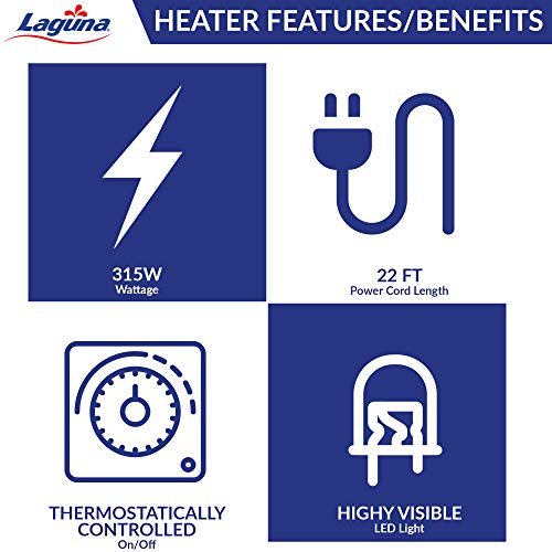 Laguna PowerHeat 315-Watt Floating Pond Heater for Outdoor Ponds with Fish – Thermostat-Controlled De-Icer with LED Indicator, Safe for Plastic & Liner Ponds, 22 ft Cord - size: 315 Watts
