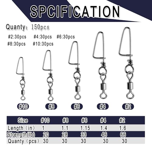 150pcs Fishing Snap Swivels Barrel Swivel with Coastlock Snap Stainless Swivel Corrosion Resistant Fishing Tackle Accessories Lure Line Connector for Saltwater Freshwater Fishing