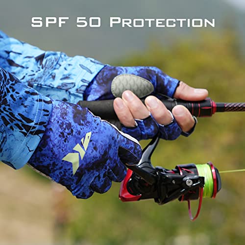 KastKing La Sal Fishing Gloves UPF50+ Sun Gloves UV Protection Fingerless Gloves Men Women for Outdoor, Kayaking, Rowing, Paddling, Canoeing, Hunting - color: G: Boulder Camo Juno, size: Large-X-Large