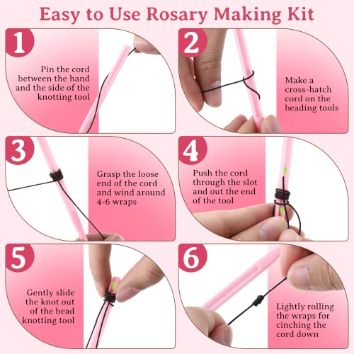 2 Pack Rosary Cord Knotting Tool, #7#9 and #36 Dual Head Twine Knotting Tool, Rosary Making Supplies, Beads Tying Kit, Beading Cord Kit for Jewelry, Fishing Hook, Bracelet (Pink) - color: Pink