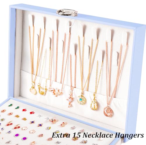 QBestry Earrings Jewelry Box for Girls, 5 Layers Jewelry Organizer with Earring Holder Organizer for Girls Earring Organizer Jewelry Boxes for Women Earrings and Necklaces Jewelry Box Organizer Blue - color: Blue, size: Large