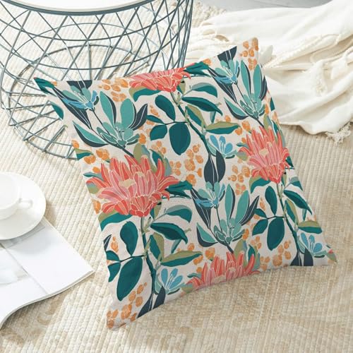 AEIOAE Floral Pillow Covers 16 x 16 Inch Set of 2, Green Coral Orange Flower Leaves Print Decorative Outdoor Throw Pillow Covers Linen Farmhouse Teal Blue Pillowcase for Couch Home Sofa Decor - color: Outdoor Floral1, size: 16" x 16" (Pack of 1)