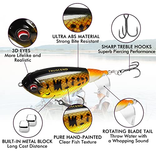 TRUSCEND Popobait Easy Catch Fishing Lures with BKK Hooks, Instant Startup, Longer Cast, Balanced Spray/Sound/Swim, Plopper Topwater Lures for Bass, Trout, Pike, Walleye, Freshwater Saltwater Fishing - color: B2-3.2",0.46oz