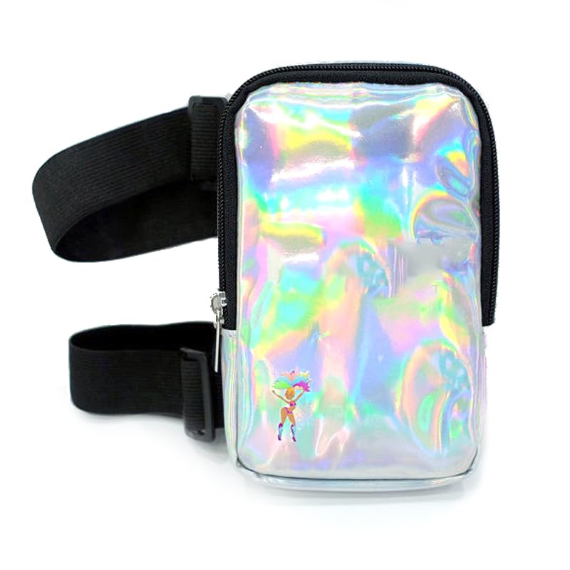 Holographic Thigh Bag | Leg Harness for Women | Outdoor Waist Pouch | Carnival Hiking Travel Fanny Pack with Adjustable Straps | Silver - color: Silver