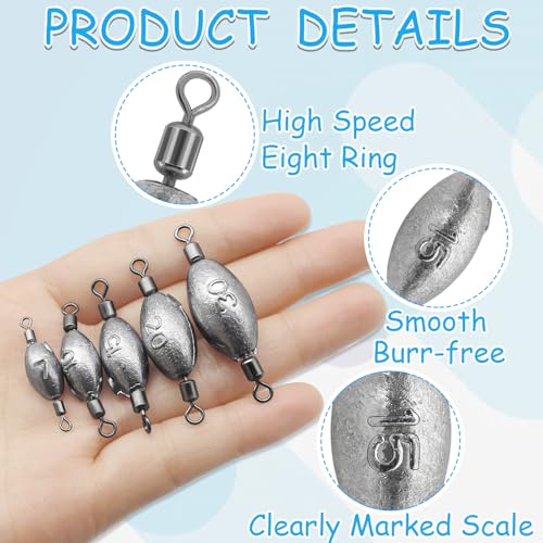 Fishing Weights Sinkers Inline Trolling Fishing Sinkers Egg sinkers with Inner Swivels Oval Drop Lead Fishing Weights for Saltwater Freshwater Fishing - size: 1/2oz-20pcs