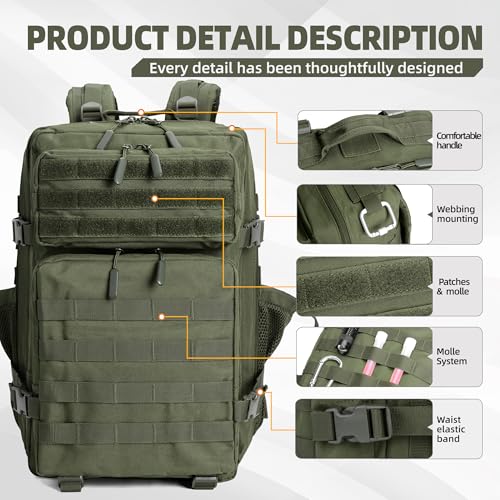 LUPU TACTICAL Backpack for Men and Women 45L ，Army Green