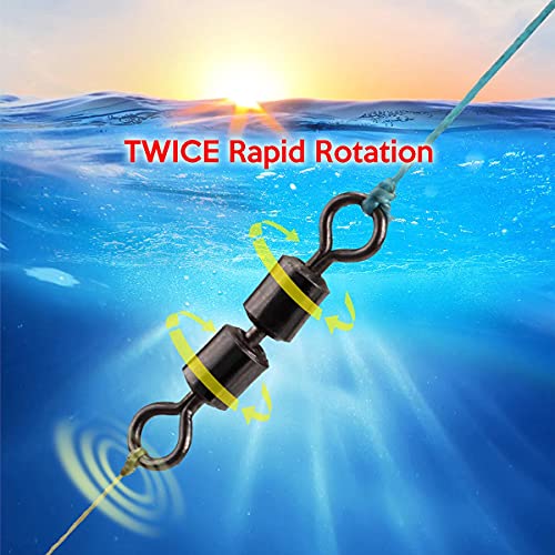 Fishing Accessories, Double Barrel Swivels, Twice Speed Rolling Swivel Black Nickel Stainless Steel Terminal Tackle Bass Fly Fishing Gear, Connect Fishing Line Hooks (30 Pcs Test 75-130 Pound)