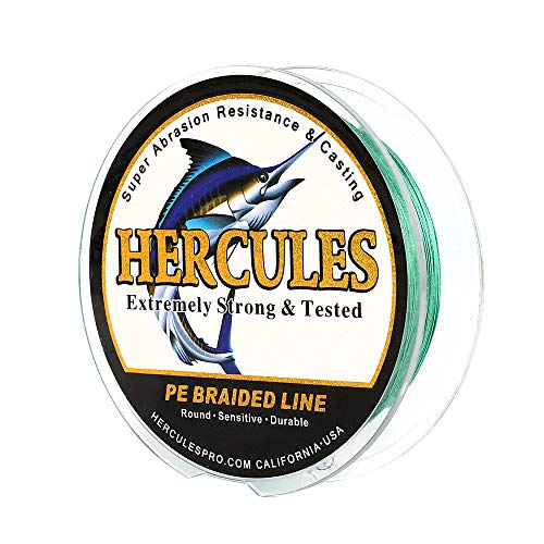 HERCULES Cost-Effective Super Cast 8 Strands Braided Fishing Line 10LB to 300LB Test for Salt-Water,109/328/547/1094 Yards(100M/300M/500M/1000M),Diam.#0.12MM-1.2MM,Hi-Grade Performance,Variety Colors - color: Green, size: 10LB-0.12MM-109YDS(100M)-8 STRAND