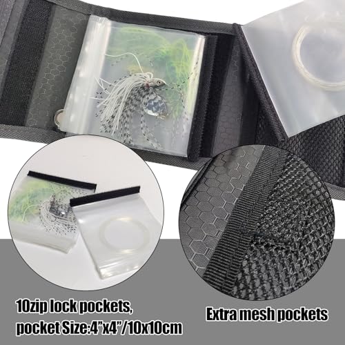 Aventik 10 Pockets Fishing Tackle Binder Fly Fishing Leader Tippet Line Wallet Leader Case Tippet Storage Fly Fishing Great for Pre-Tied Carp and Catfish Rigs - color: grey