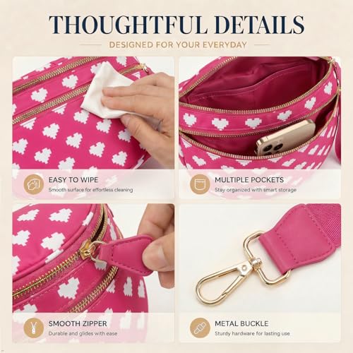 Womens Crossbody Bag, Spacious Nylon Bum Bag Trendy Shoulder Purse with Adjustable Strap Zipped Travel Essentials - color: 58a-red