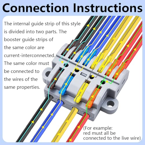 CESFONJER 4-in-8-out Lever Terminal Block Kit, Quad Input to Eight Output Splicing Connectors, DIN Rail/Screw Fix, 28-12AWG Conductor, 6 Pack with Mounting Hardware - color: set4