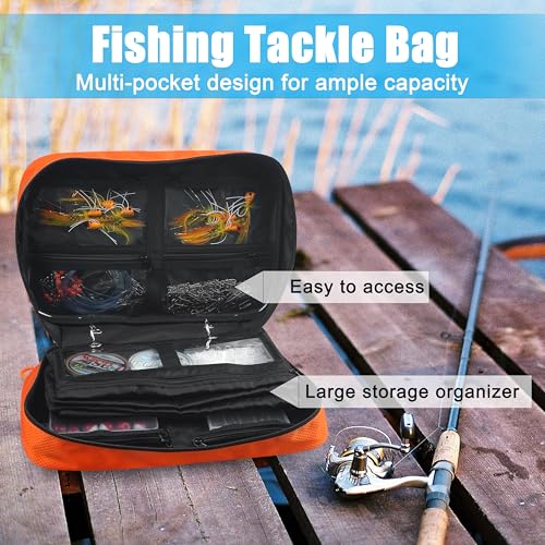 AGOOL Bait Binder Fishing Tackle Bag Waterproof Soft Plastic Bait Storage Lure Bag Portable Multi-Pocket Fishing Gear Organizer for Baits、Hooks、Sinkers & Terminal Tackle Accessories (Gray-orange) - color: Gray-orange