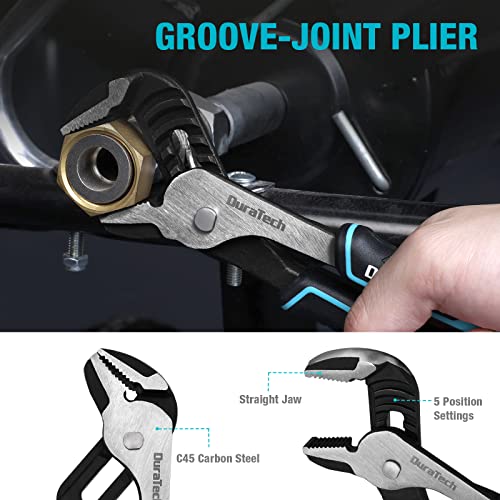 DURATECH 4-Piece Pliers Set, 8" Long Nose, 8" Slip Joint, 8" Groove Joint and 8" Adjustable Wrench, for Home Use