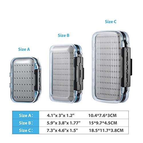 Gonex Fly Boxes for Fly Fishing Jig Boxes Two-Sided Waterproof Lightweight Fly Fishing Box Easy Grip Transparent Lid Fly Fishing Lures Box Sizes A+B+C, Grey - color: Grey, Black, Transparent, size: SizeA+SizeB+SizeC