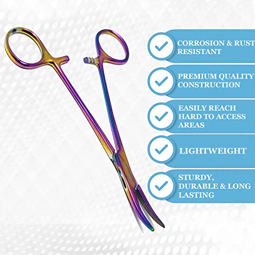 Heavy Duty 1 Each 5.5" Full Serrated Curved Hemostat Forceps Locking Clamps Stainless Steel Multi Rainbow Color
