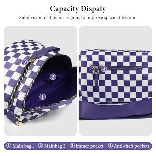 Crossbody Bags for Women, Checkered Bum Bag Crossbody, Spacious Nylon Shoulder Handbag Mom Bag (purple checkered) - color: purple checkered