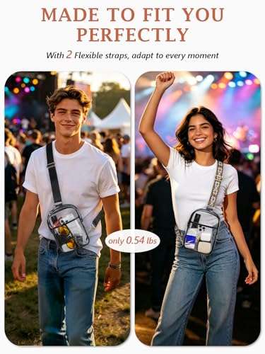 3 Pockets Clear Bag for Stadium Events with 2 Long Straps Sling Backpack Fanny Pack Concert Crossbody Purses for Women - color: 1# Black-a, style: Style 1