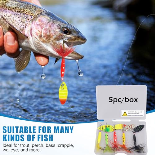 Spinnerbaits Rooster Bait Tail Fishing Lures Kit Inline Spinner Spoon Lures Bass Salmon Trout Hard Metal Spinner Baits for Saltwater Freshwater - style: 5pcs Spinnerbaits-b