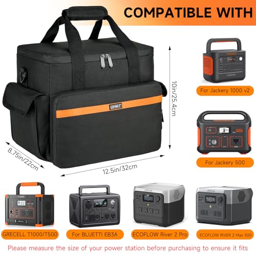 Carrying Case Compatible with Jackery Explorer 500/ECOFLOW River/River Pro/BLUETTI EB3A/GRECELL T500 Portable Power Station,Waterproof Travel Storage Bag for Charging Cable and Accessories(Bag Only) | Power Station Travel Bag Fits for ECOFLOW River 2/Rive