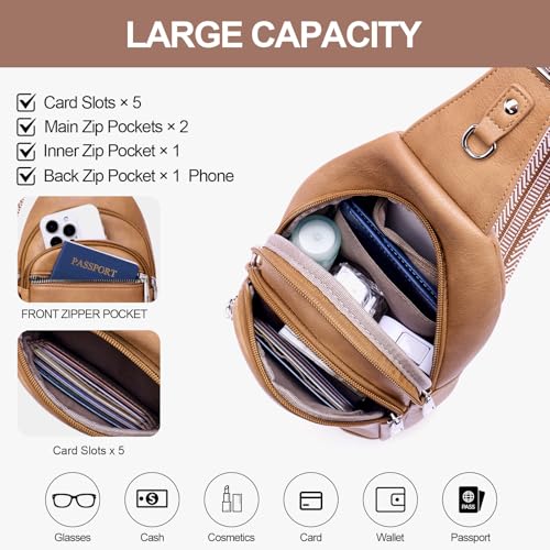 Anti Theft Crossbody Bags for Women Travel Chest Sling Bag Leather RFID Purse Fanny Pack Camel - color: camelbrown