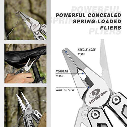 MOSSY OAK Multitool, 21-in-1 Stainless Steel Pocket Knife with Screwdriver Sleeve, Self-locking Pliers with Sheath-Perfect for Outdoor, Survival, Camping, Hiking, Simple Repair - color: 21-in-1, Silver