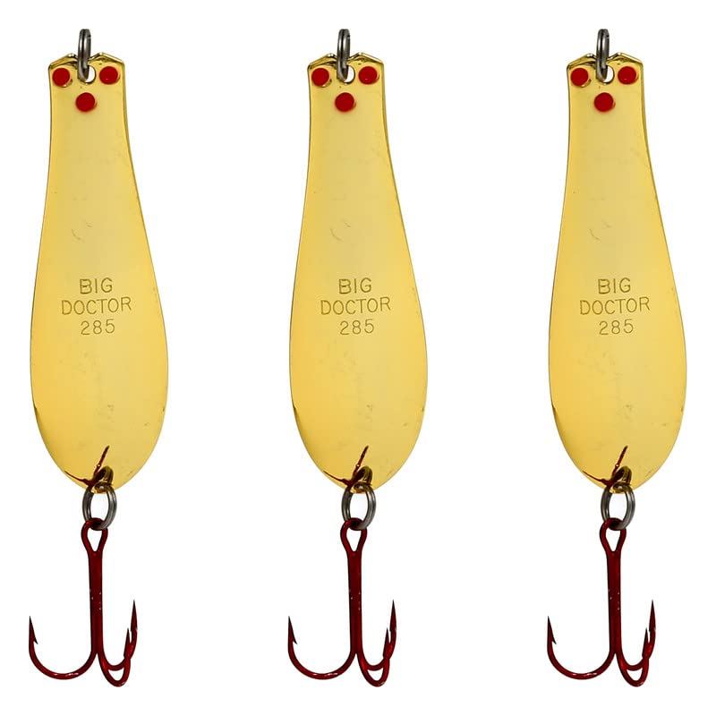 Doctor Spoons Fishing Lures Series - Made in USA - Saltwater & Freshwater - Eagle Claw Hook - Walleye, Bass, Northern, Pike, Salmon, Trout, Striper - Casting, Jigging, Trolling, 3 Pack - color: Gold, size: 1 7/8" | 1/4 oz