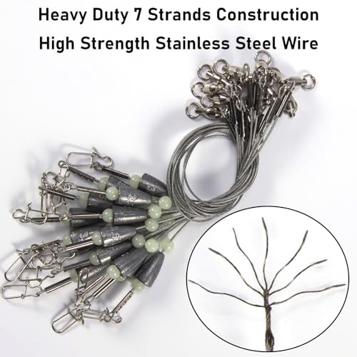 Dr.Fish 15 Pack Carolina Ready Rigs 10'' for Bass Fishing, Freshwater Fishing Wire Leader Line Pre-Rigged Bullet Sinker Swivels - color: Lead Weights, size: 3/8oz-15 Pack